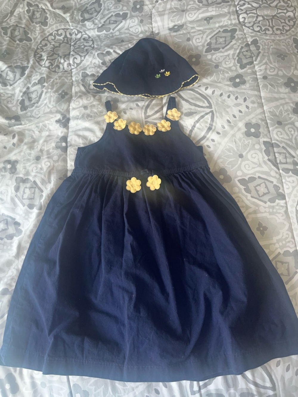Vintage Y2K 2002 Gymboree Sporting Green Line Navy Dress With Hat Size XL 6